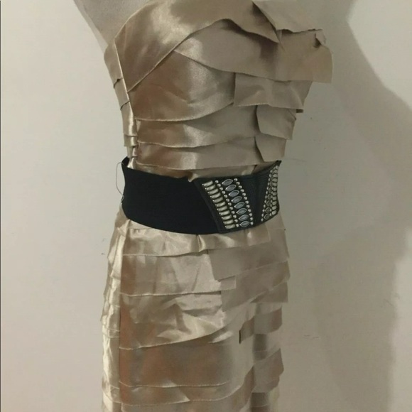 bebe Dresses & Skirts - Bebe Gold Tiered Bandage Dress